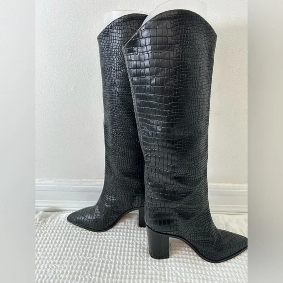SCHUTZ - Maryana Crocodile Embossed Knee-High Block Boot Size 5 - Picture 8 of 13